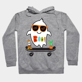 Ghost Skateboard Lazy Halloween Costume Funny Skateboarding Hoodie